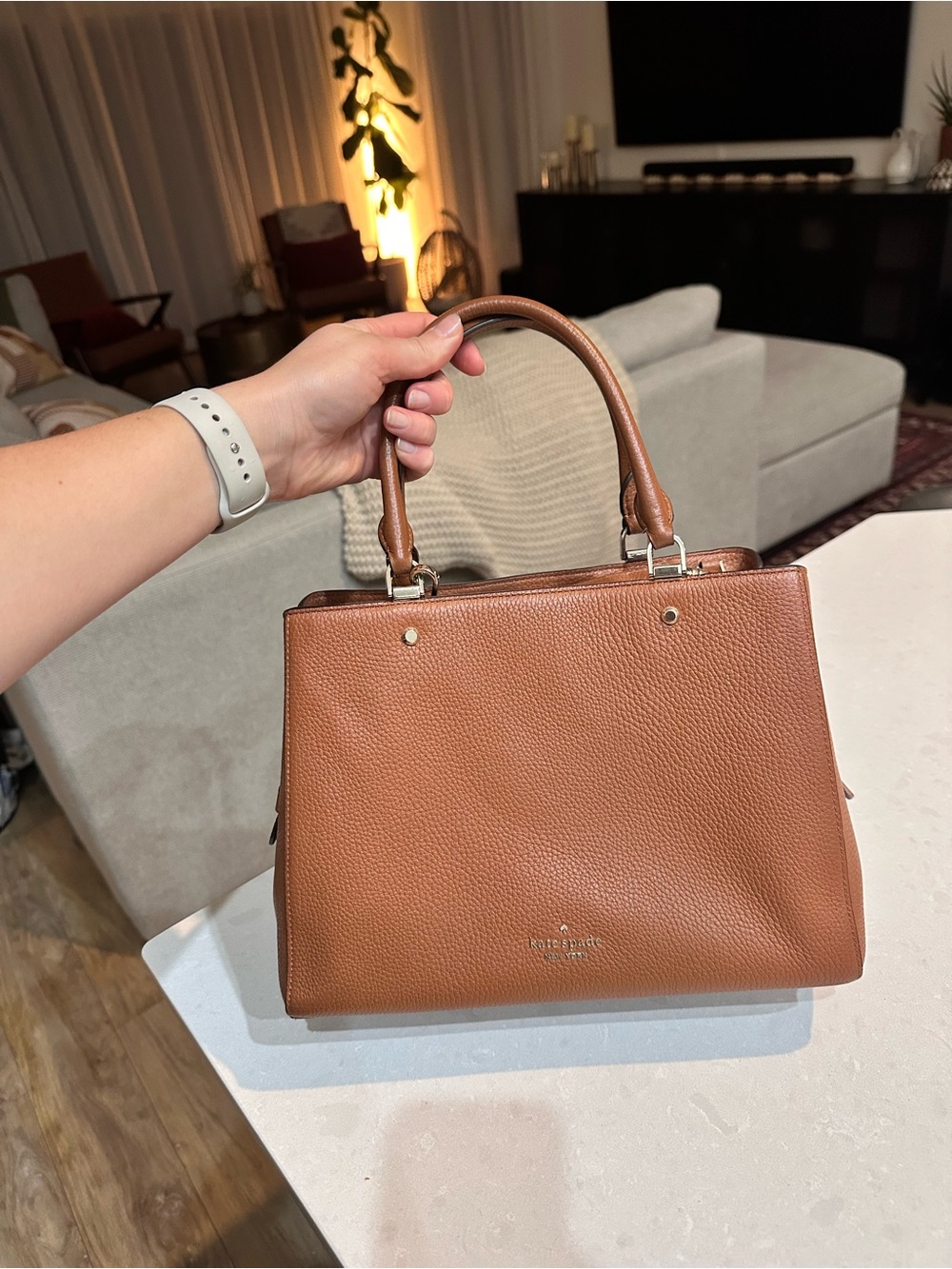 Kate Spade Leila Medium Triple Compartment Satchel crossbody Bag (Warm ginger)